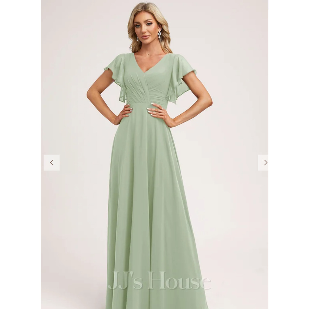 Celadon JJ's House maxi w/ flutter sleeve vneck, bridesmaid dress
